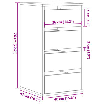 Ladekast 40x41x76 cm bewerkt hout gerookt eikenkleurig 10