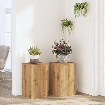 Plantenstandaards 2 st 30x30x50 cm hout artisanaal eiken 1