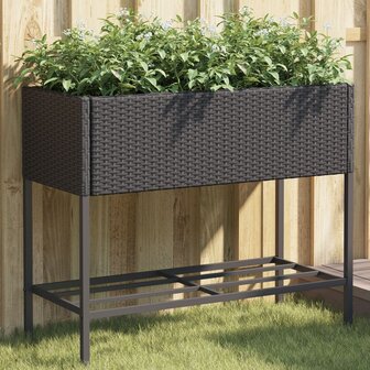 Plantenbakken met schap 2 st 90x40x75 poly rattan zwart 1