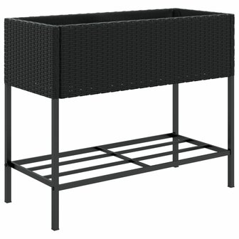 Plantenbakken met schap 2 st 90x40x75 poly rattan zwart 5