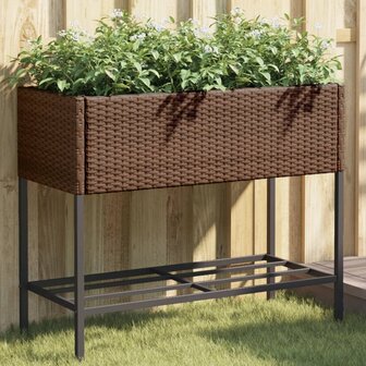 Plantenbakken met schap 2 st 90x40x75 poly rattan bruin 1