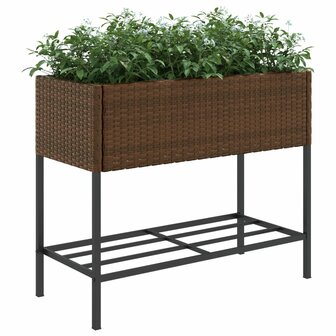 Plantenbakken met schap 2 st 90x40x75 poly rattan bruin 4