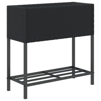 Plantenbakken met schap 2 st 70x28x70 poly rattan zwart 8