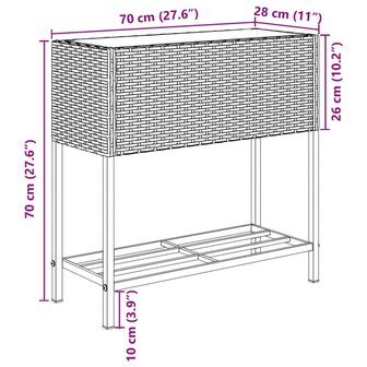 Plantenbakken met schap 2 st 70x28x70 poly rattan zwart 12