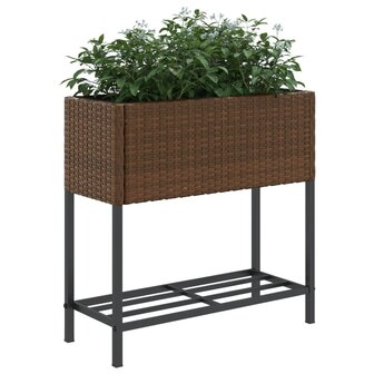 Plantenbakken met schap 2 st 70x28x70 poly rattan bruin 4