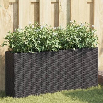 Plantenbakken met 2 potten 2 st 90x20x40 cm poly rattan zwart 1