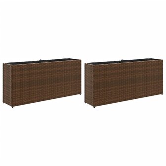 Plantenbakken met 2 potten 2 st 90x20x40 cm poly rattan bruin 2