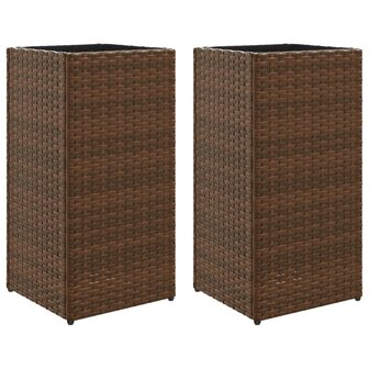 Plantenbakken 2 st 30x30x60 cm poly rattan bruin 2