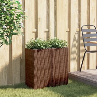 Plantenbakken 2 st 30x30x60 cm poly rattan bruin 3