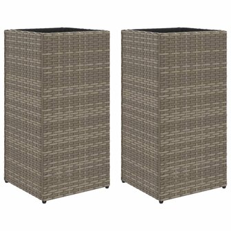 Plantenbakken 2 st 30x30x60 cm poly rattan grijs 2