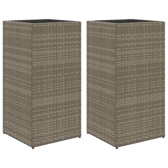 Plantenbakken 2 st 40x40x80 cm poly rattan grijs 2