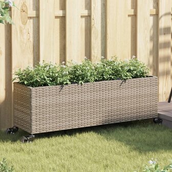 Plantenbakken met wielen 2 st 107x32x38 cm poly rattan grijs 1