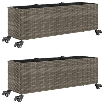 Plantenbakken met wielen 2 st 107x32x38 cm poly rattan grijs 2