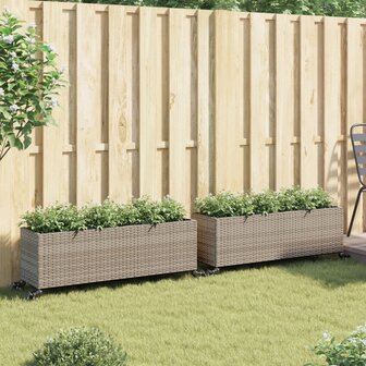 Plantenbakken met wielen 2 st 107x32x38 cm poly rattan grijs 3