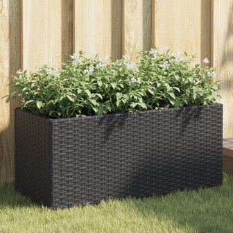 Plantenbakken met 2 potten 2 st 72x30x32 cm poly rattan zwart 1