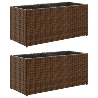 Plantenbakken met 2 potten 2 st 72x30x32 cm poly rattan bruin 2