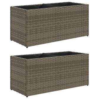 Plantenbakken met 2 potten 2 st 72x30x32 cm poly rattan grijs 2