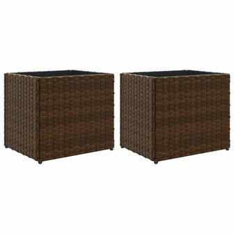 Plantenbakken 2 st 36x30x32 cm poly rattan bruin 2