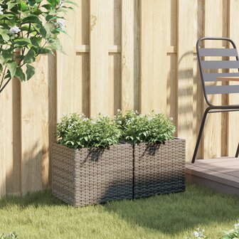 Plantenbakken 2 st 36x30x32 cm poly rattan grijs 3