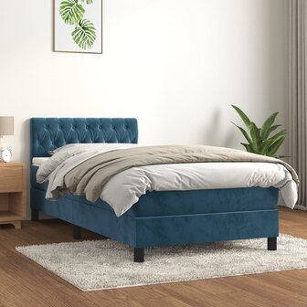 Boxspring met matras fluweel donkerblauw 90x200 cm 1