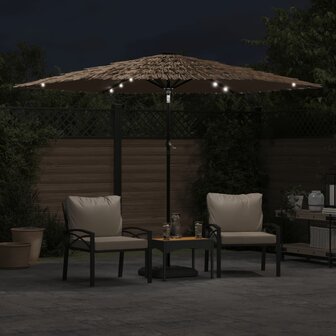 Parasol met LED&amp;apos;s en stalen paal 288x288x225 cm bruin 3