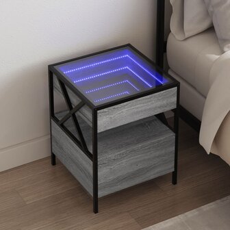 Nachtkastje met Infinity LED 40x40x51 cm grijs sonoma eiken 1