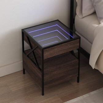 Nachtkastje met Infinity LED 40x40x51 cm bruin eikenkleurig 1