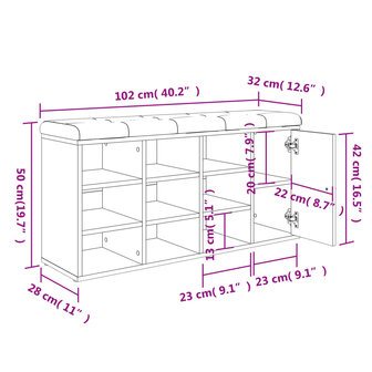 Schoenenbank 102x32x50 cm bewerkt hout sonoma eikenkleurig 12