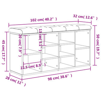 Schoenenbank 102x32x50 cm bewerkt hout grijs sonoma eikenkleur 10