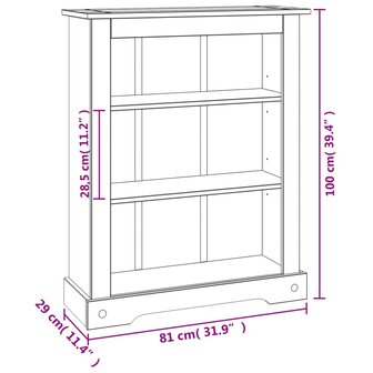 Boekenkast grenenhout met 3 planken Corona-stijl 81x29x100 cm 8