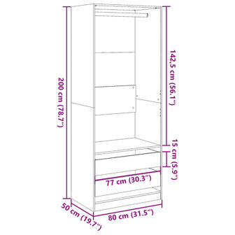 Kledingkast 80x50x200 cm bewerkt hout wit 10