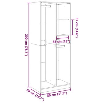 Kledingkast 80x50x200 cm bewerkt hout wit 10