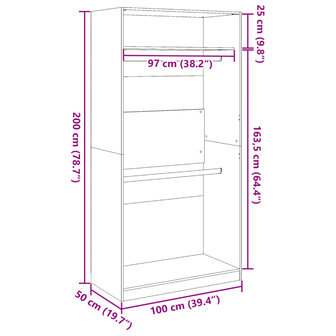 Kledingkast 100x50x200 cm bewerkt hout wit 9