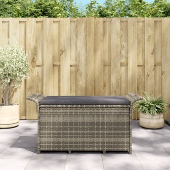 Tuinbank met kussen 116x46x57 cm poly rattan grijs 1