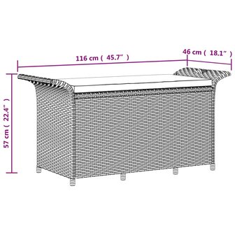 Tuinbank met kussen 116x46x57 cm poly rattan grijs 8