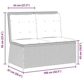 Tuinbankje verstelbaar met kussens poly rattan bruin 9