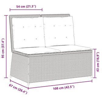 Tuinbankje verstelbaar met kussens poly rattan grijs 9