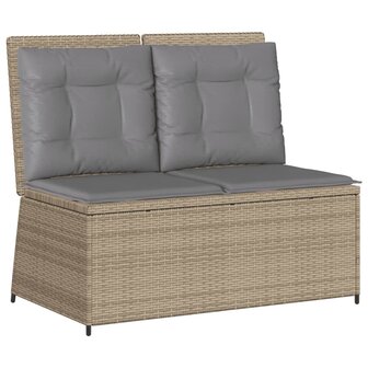 Tuinbankje verstelbaar met kussens poly rattan beige 2