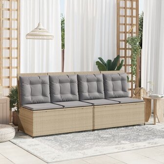 Tuinbankje verstelbaar met kussens poly rattan beige 3