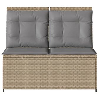 Tuinbankje verstelbaar met kussens poly rattan beige 4