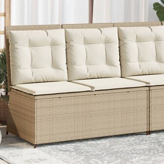 Tuinbankje verstelbaar met kussens poly rattan beige 1