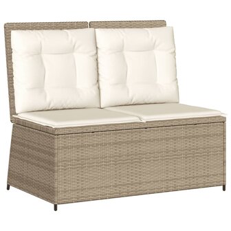 Tuinbankje verstelbaar met kussens poly rattan beige 2