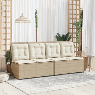 Tuinbankje verstelbaar met kussens poly rattan beige 3