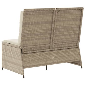 Tuinbankje verstelbaar met kussens poly rattan beige 6