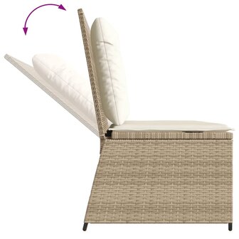 Tuinbankje verstelbaar met kussens poly rattan beige 7