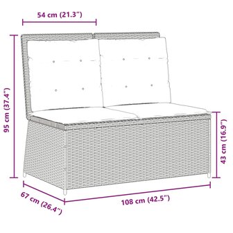 Tuinbankje verstelbaar met kussens poly rattan beige 9