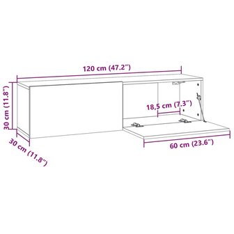 Tv-wandmeubel 120x30x30 cm bewerkt hout bruin eikenkleur 8