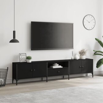 Tv-meubel met lade 200x25x44 cm bewerkt hout zwart 3