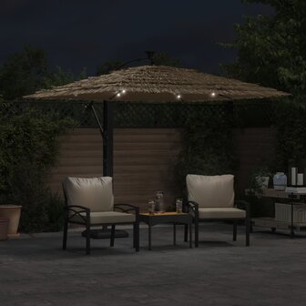 Parasol met LED&amp;apos;s en stalen paal 246x246x230 cm bruin 3