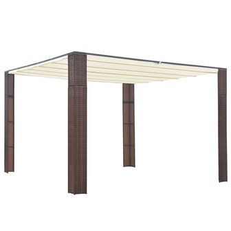 Prieel met dak 300x300x200 cm poly rattan bruin en cr&egrave;me 1